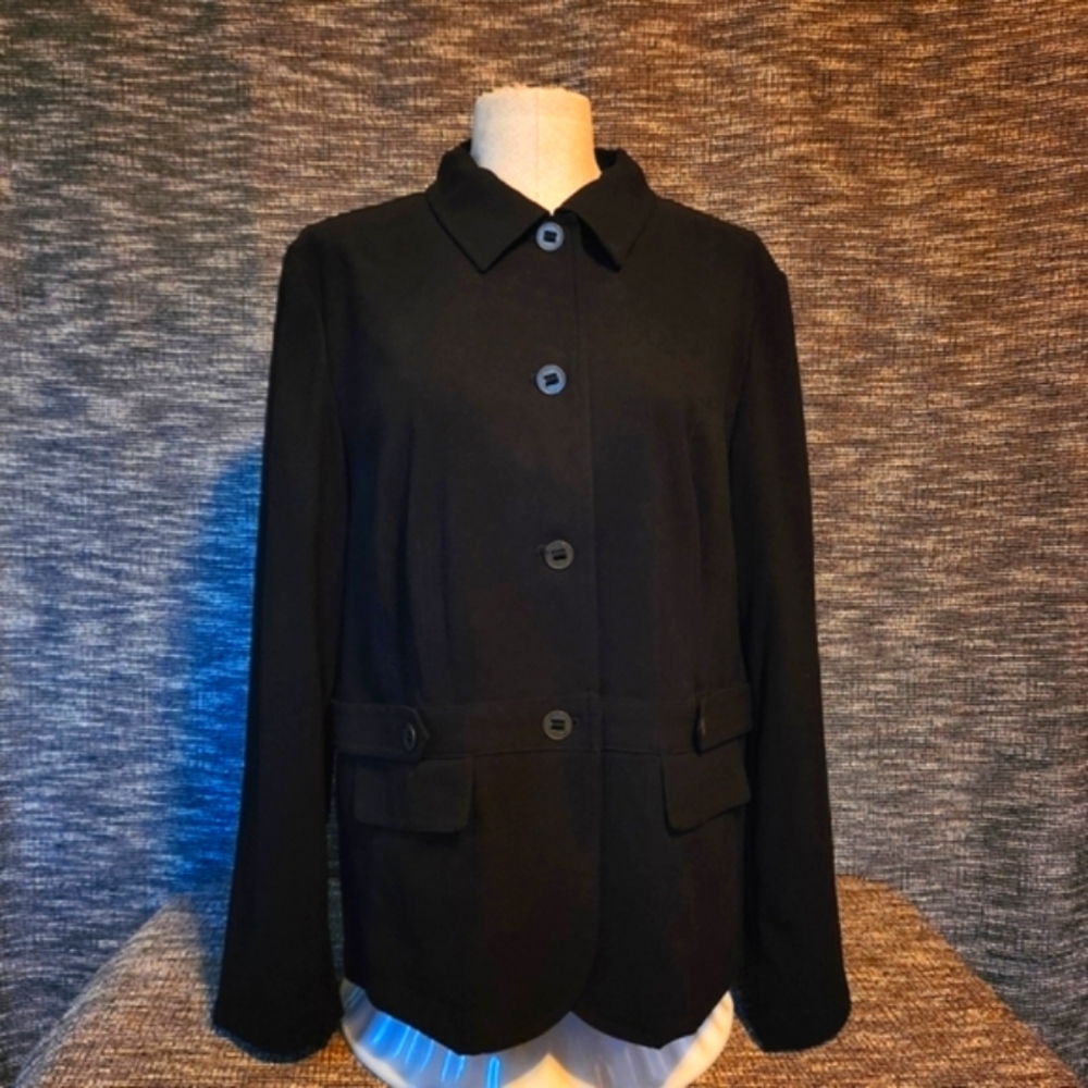 M Collection Blazer Jet Black Trendy Lightweight Jacket Long Sleeve Size 14